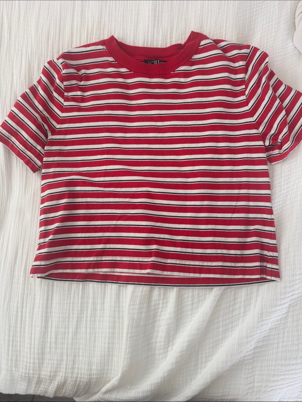 JCREW Relaxed premium weight cropped T shirt in stripe 100% cotton